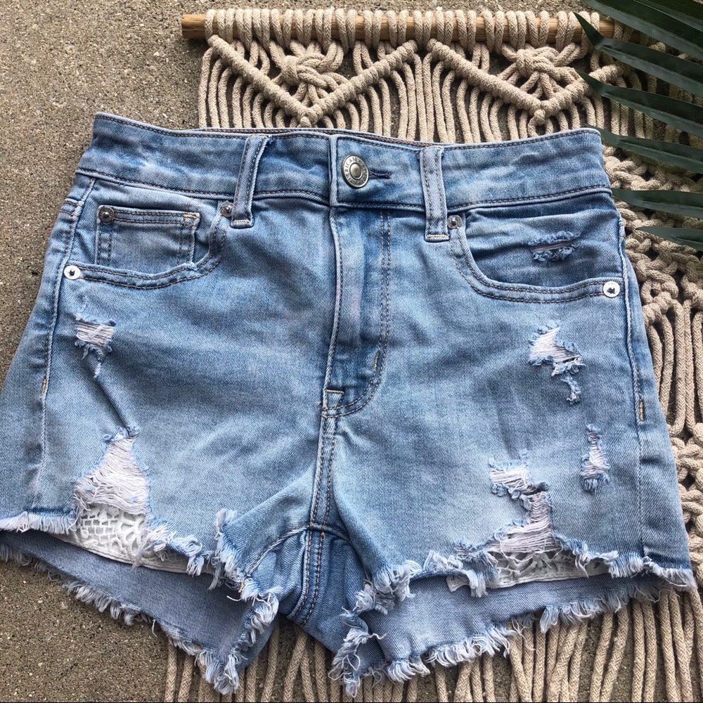 American Eagle Distressed Shorts Hi-Rise Shortie - Picture 3 of 9